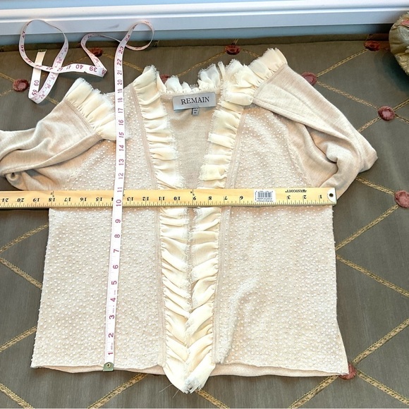 Remain Sweater Cardigan Wool Blend with Sequins & Ruffles in Beige Retro (M) - Picture 7 of 7